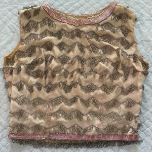 Vintage One Of A Kind Hand Beaded Light Pink/peach Sleeveless Top